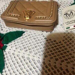 Valentino Orlandi Beige Quilted Crossbody with Gold Chain